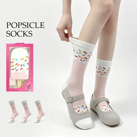 Dames Creatieve Ijs Geschenkbox Katoen Halflange Sokken Amerikaanse Stijl Kleurenblok Zweetabsorberend Casual Sokken