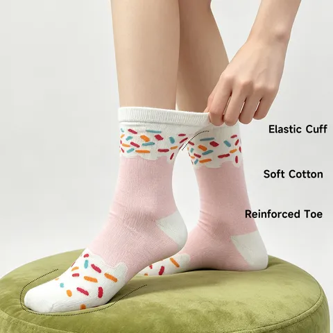 Dames Creatieve Ijs Geschenkbox Katoen Halflange Sokken Amerikaanse Stijl Kleurenblok Zweetabsorberend Casual Sokken