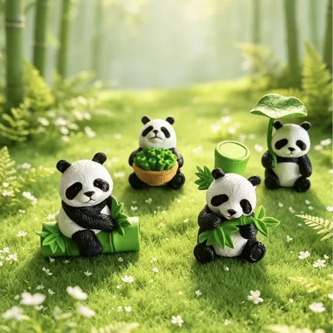 Cute Lotus Leaf Bamboo Panda PVC Figurine Micro Landscape Ornament For DIY Succulent Potted Plant Desktop Garden Decoration Home Accessory