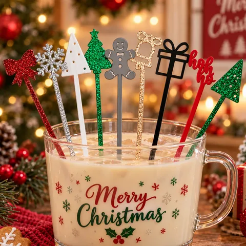 Weihnachten Acryl Rührstäbe Festliche Getränke Rührer Mit Schneeflocke Baum Lebkuchenmann Mustern Für Feiertagsparty Geschirr