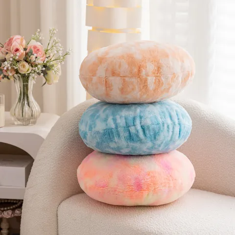 Round Tie Dye Plush Pillowcase Faux Rabbit Fur Decorative Throw Pillow Cover For Sofa Office Bed Warm Soft Cushion Case Modern Home Decor