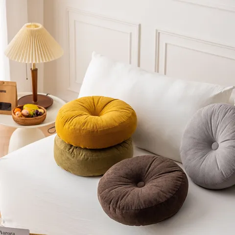 European Style Round Pleated Velvet Throw Pillow Solid Color Decorative Sofa Cushion Pumpkin Floor Futon Seat Pad For Home Decor