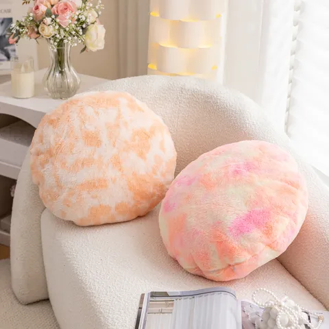 Round Tie Dye Plush Pillowcase Faux Rabbit Fur Decorative Throw Pillow Cover For Sofa Office Bed Warm Soft Cushion Case Modern Home Decor