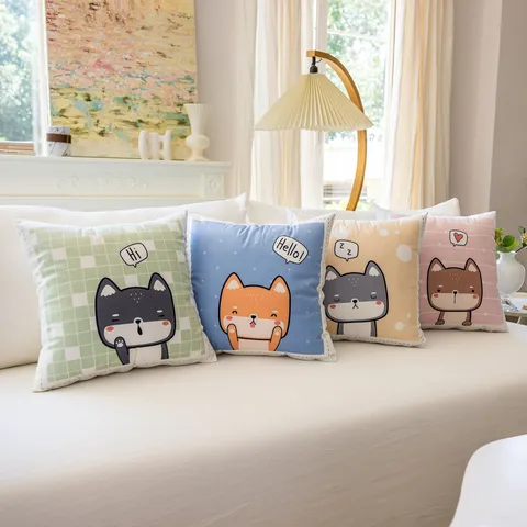 Ins Style Cartoon Pet Cushion Cover Polyester Short Plush Square Pillowcase For Sofa Bed Home Decor Decorative Pillow Case