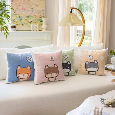Ins Style Cartoon Pet Cushion Cover Polyester Short Plush Square Pillowcase For Sofa Bed Home Decor Decorative Pillow Case