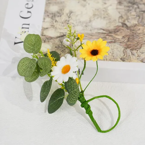 Artificial Daisy Flower Napkin Ring Eucalyptus Leaves Forest Style Table Decor