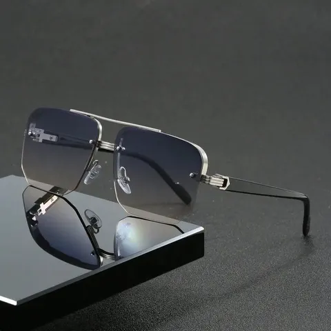 Men Women Square Double Bridge Sunglasses Fashion Metal Half Frame Pilot Sun Glasses UV400 Eyewear Vintage
