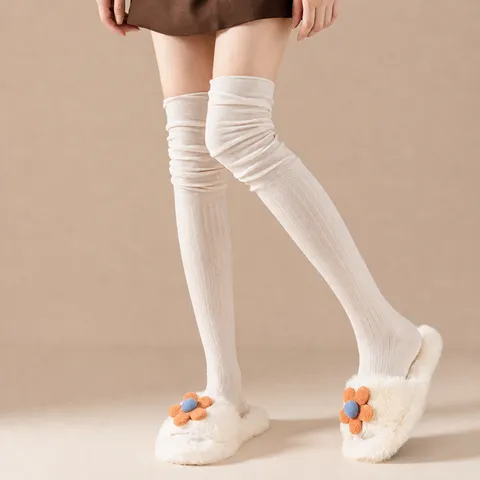 Damen Japanische Lolita Overknee Socken Gerippte Baumwolle Einfarbig JK Uniform Strümpfe Dünne Atmungsaktive Hohe Socken