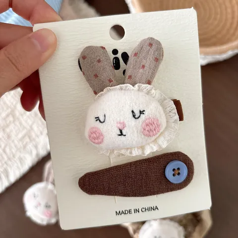 Accessoires Cheveux Style Mori en Lin de Coton Lapin Barrette Nœud Élastique Scrunchie pour Enfants Automne Hiver Mignon Motif Floral