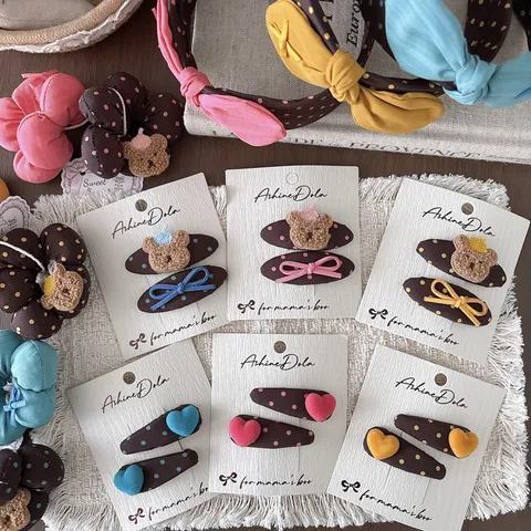 Dulces Accesorios para el Cabello Niña Lunares Oso Corazón Pinzas BB Scrunchies Diademas Lazo Tela para Niños Decoración Diaria