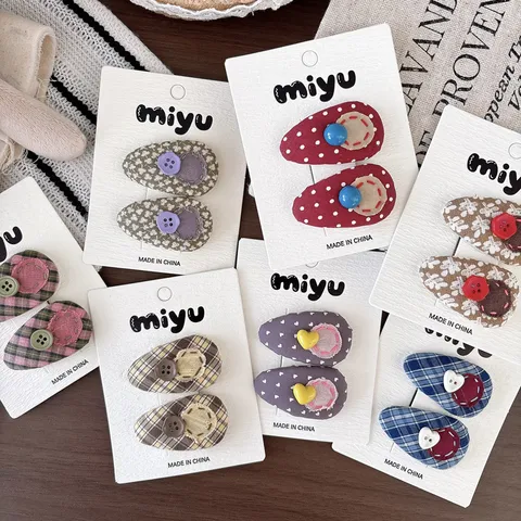 Cute Children Fabric Hair Clips Plaid Floral Heart BB Clips Sweet Handmade Hair Accessories For Girls Toddler Kids Daily Styling