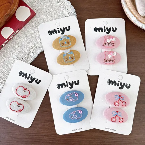 Cute Embroidered Fabric Hair Clips For Girls Cartoon Animal Fruit Pattern Hair Pins Sweet Bow Baby Hair Accessories Handcrafted Daily Kids Hair Jewelry
