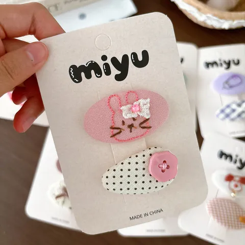 Juego de Pinzas para el Cabello BB Ovaladas con Bordado Dulce para Niños Horquillas Laterales de Cuadros con Lazo para Niñas con Patrones de Frutas y Animales Accesorios para el Cabello de Tela Hechos a Mano