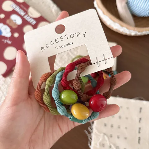 Kinderen Kleurrijke Elastische Haarelastiekjes Schattige Hart Ronde Kraal Haarklemmen Hoge Stretch Paardenstaarthouders Voor Meisjes Haaraccessoires Handgemaakte Hars Decoratie