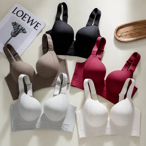 Sujetador Push Up Sin Aros Tallas Grandes Mujer Sin Costuras Mezcla de Algodón Anticaída Lencería Cómoda Banda con Letras