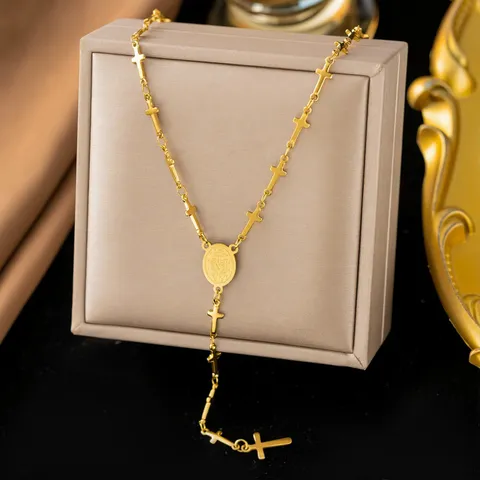 Retro Titanium Steel Cross Saint Plate Necklace Bracelet For Women Niche High End Electroplated Jewelry Accessory