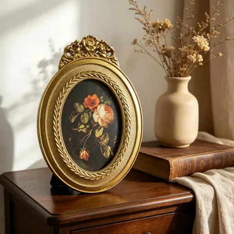 Cadre Photo Vintage en Résine Classique Européen Ovale Relief Sculpté Cadre d'Image Décoratif de Bureau Avec Illustration pour Salon Maison