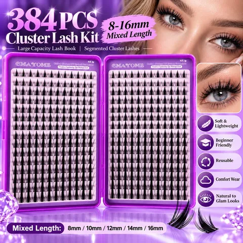 CMAYOME DIY Falsche Wimpern Verlängerung Set Einzelne Cluster Wimpern D Locke Synthetikfaser Wimpern Set