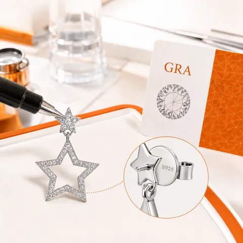 Boucles d'Oreilles Pendantes Étoile en Argent Sterling 925 avec Moissanite pour Femme Style Coréen Boucles d'Oreilles Gland Étoile Bijoux Hip Hop
