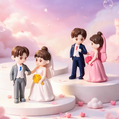 Cute Sweet Couple Miniature Figurines PVC Cartoon Bride Groom Statues For DIY Dollhouse Car Desktop Landscape Decoration Wedding Gift