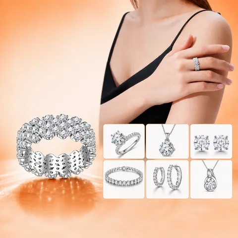 925 Sterling Silver Moissanite Ring For Women Luxury Pave Set Round Moissanite Eternity Band GRA Certified Elegant Wedding Jewelry
