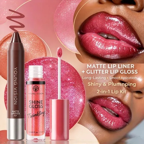 YOUNG VISION Lucidalabbra Brillante E Matita Labbra Opaca Combo Rossetto Liquido Trucco Professionale