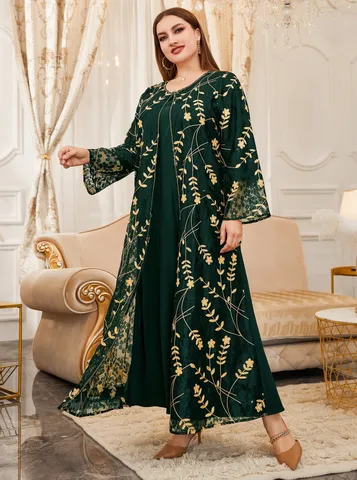 Donna Taglie Forti Vestaglia in Rete Aperta Davanti Filo d'Oro Floreale Ricamato Cardigan Lungo Largo Casual Capispalla