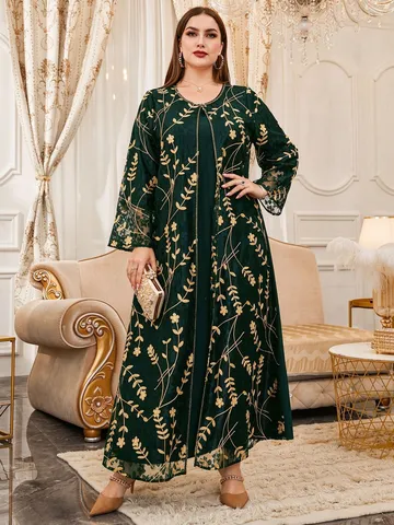 Donna Taglie Forti Vestaglia in Rete Aperta Davanti Filo d'Oro Floreale Ricamato Cardigan Lungo Largo Casual Capispalla