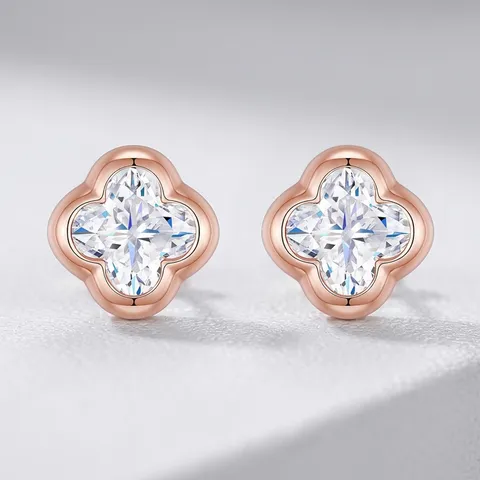 S925 Sterlingsilber Moissanit Ohrstecker Vierblättriges Kleeblatt Pflaumenblüte Blumen Ohrringe Für Damen Modeschmuck Mit GRA Zertifikat