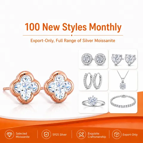 S925 Sterling Silver Moissanite Stud Earrings Four Leaf Clover Plum Blossom Flower Earrings For Women Fashion Jewelry With GRA Certificate