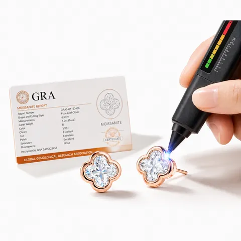 S925 Sterling Silver Moissanite Stud Earrings Four Leaf Clover Plum Blossom Flower Earrings For Women Fashion Jewelry With GRA Certificate