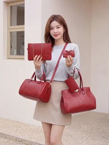 Juego de Bolsos de Mano con Grabado de Cocodrilo para Mujer Cuero de PU Múltiples Piezas Compuesto Bolso de Hombro Cruzado Cruzado para Oficina Casual Diario