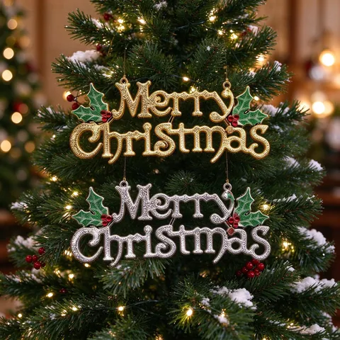 Colgante De Letras Merry Christmas 3D Dorado Plateado Plástico Decoración Colgante Para Árbol De Navidad Hogar Fiesta Decorativo