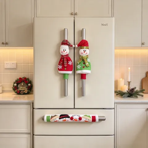 Christmas Snowman Refrigerator Handle Covers Anti-Static Fridge Door Handle Protector For Kitchen Oven Microwave Decor