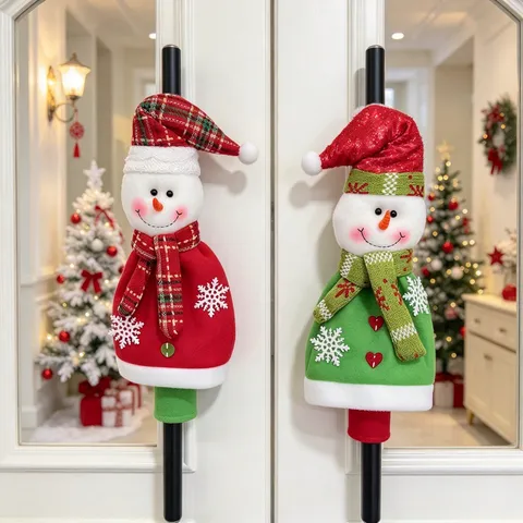 Christmas Snowman Refrigerator Handle Covers Anti-Static Fridge Door Handle Protector For Kitchen Oven Microwave Decor
