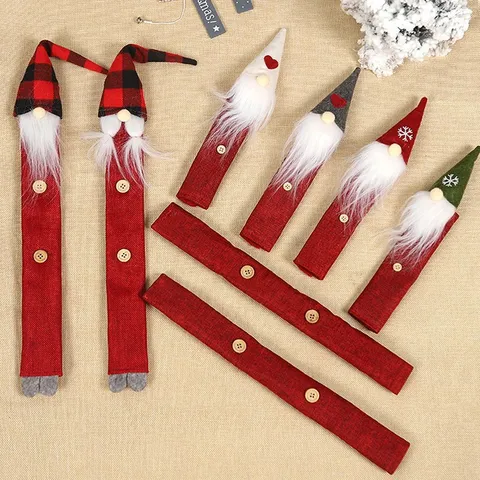 Christmas Refrigerator Handle Covers Gnome Burlap Holiday Kitchen Decor Oven Microwave Handle Protector Swedish Tomte