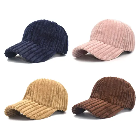 Corduroy Baseball Cap Striped Retro Adjustable Peaked Hat Casual Vintage Style For Autumn Winter Outdoor Unisex