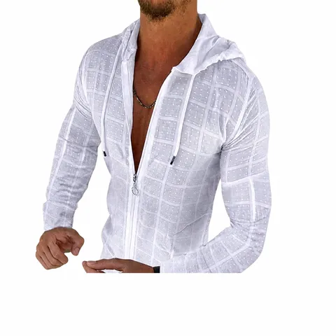 Men's Casual Slim Fit Long Sleeve Hooded Shirt Zip Up Cardigan Cotton Blend Plaid Grid Pattern Hip Hop Streetwear Hoodies