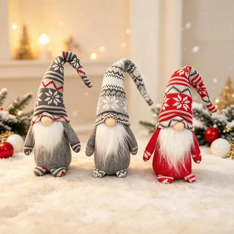 Weihnachten Gesichtsloser Alter Mann Wichtel Puppe Gestreickte Schneeflocke Mütze Feiertag Zuhause Fenster Dekor Plüsch Tier Ornament Geschenk