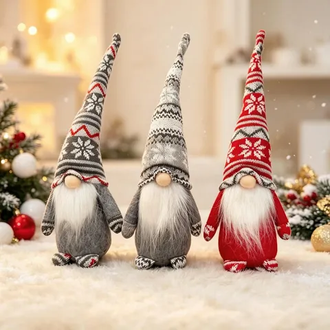 Weihnachten Gesichtsloser Alter Mann Wichtel Puppe Gestreickte Schneeflocke Mütze Feiertag Zuhause Fenster Dekor Plüsch Tier Ornament Geschenk