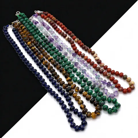 Collana di Perline Abaco in Pietra Naturale Annodata a Mano Gioielli da Donna Vintage Bohémien Multicolore Pietre Preziose Girocollo Con Chiusura in Metallo