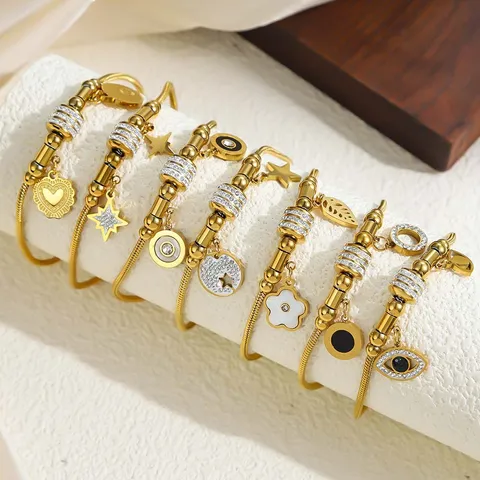 Bracciale Catena Serpente in Acciaio Inossidabile Strass Trifoglio Malocchio Ciondoli Placcato Oro Gioielli Regalo Donna