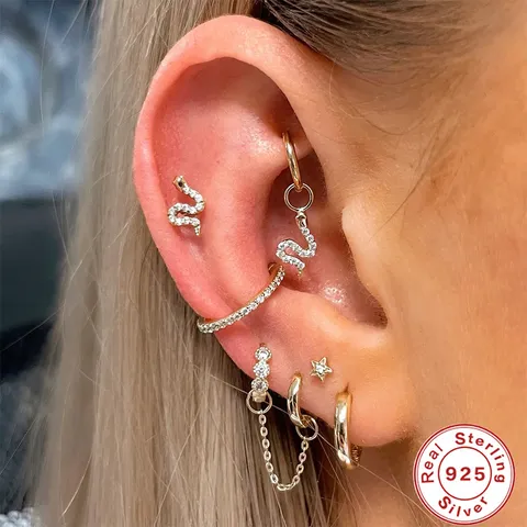 Minimalistisches 925 Sterlingsilber Creolen Für Damen Herren Geometrisch Strass Kleine Knorpel Ohrring