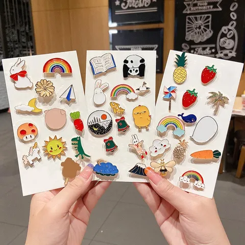Broche Esmaltado de Dibujos Animados Surtido Lindo Aleación Animal Planta Insignia Solapa Pin Joyería de Moda Para Mujer Hombres Regalo