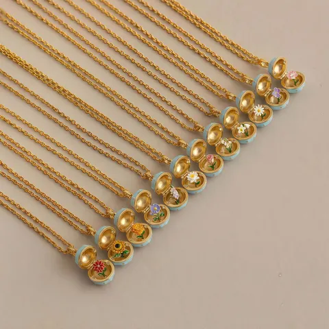 Vintage Kupfer Vergoldet Öffnbares Russisches Osterei Anhänger Halskette Mit Emaillierter Blume Schmuck Geschenk