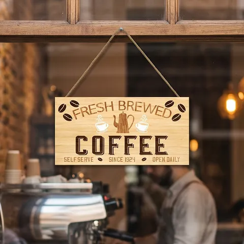 Vintage Wooden Coffee Shop Wall Hanging Plaque Funny Retro MDF Coffee Theme Decorative Sign With Hemp Rope For Cafe Home Kitchen Wall Decor