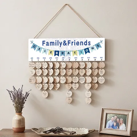 Wooden Family Friends Celebration Birthday Calendar Wall Hanging DIY Wood Craft Anniversary Tracker Home Decoration Plaque