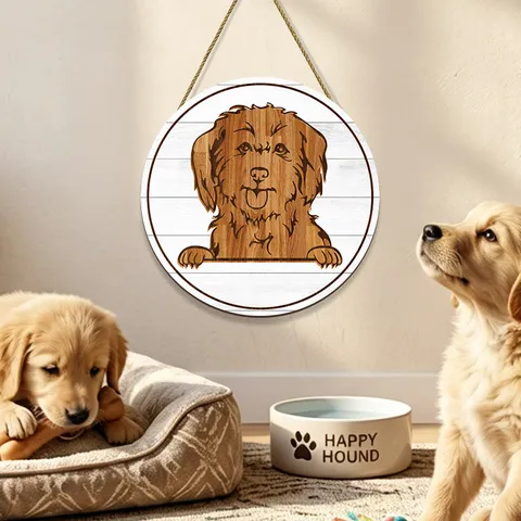 Rustic Wooden Dog Sign Wall Plaque Round Heart Shape Pet Portrait Plaque For Home Door Entrance Decorative Pet Lover Gift