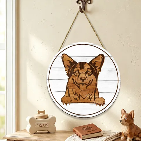 Rustic Wooden Dog Sign Wall Plaque Round Heart Shape Pet Portrait Plaque For Home Door Entrance Decorative Pet Lover Gift