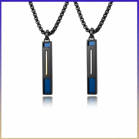 Herren Edelstahl Geometrische Rechteck Anhänger Halskette Patchwork Design Urban Hip Hop Streetwear Schwarz Blau Schmuck